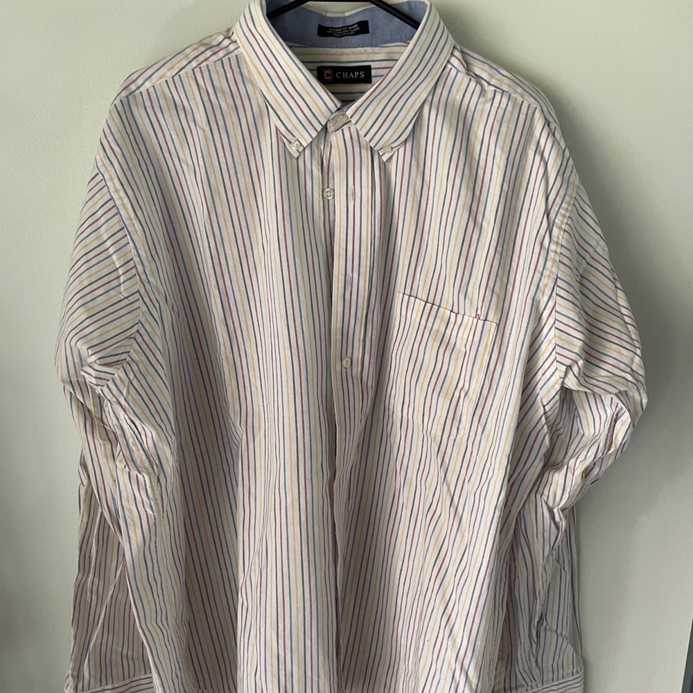 Chaps XL Mens Shirt Long Sleeve Button Down Striped Cotton Wrinkle Free